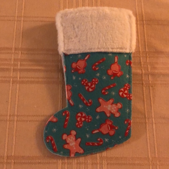 Mickey Mouse Christmas Stocking (mini size).  Teal peach tone accent design. - Picture 2 of 7
